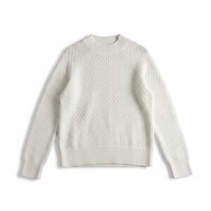 LOFT Womens Fisherman Textured Cozy Sweater Cream S Coastal Preppy Minimalist